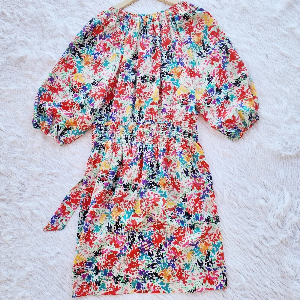Eliza J Colorful Floral Print Smocked Balloon Sleeve‎ Mini Dress